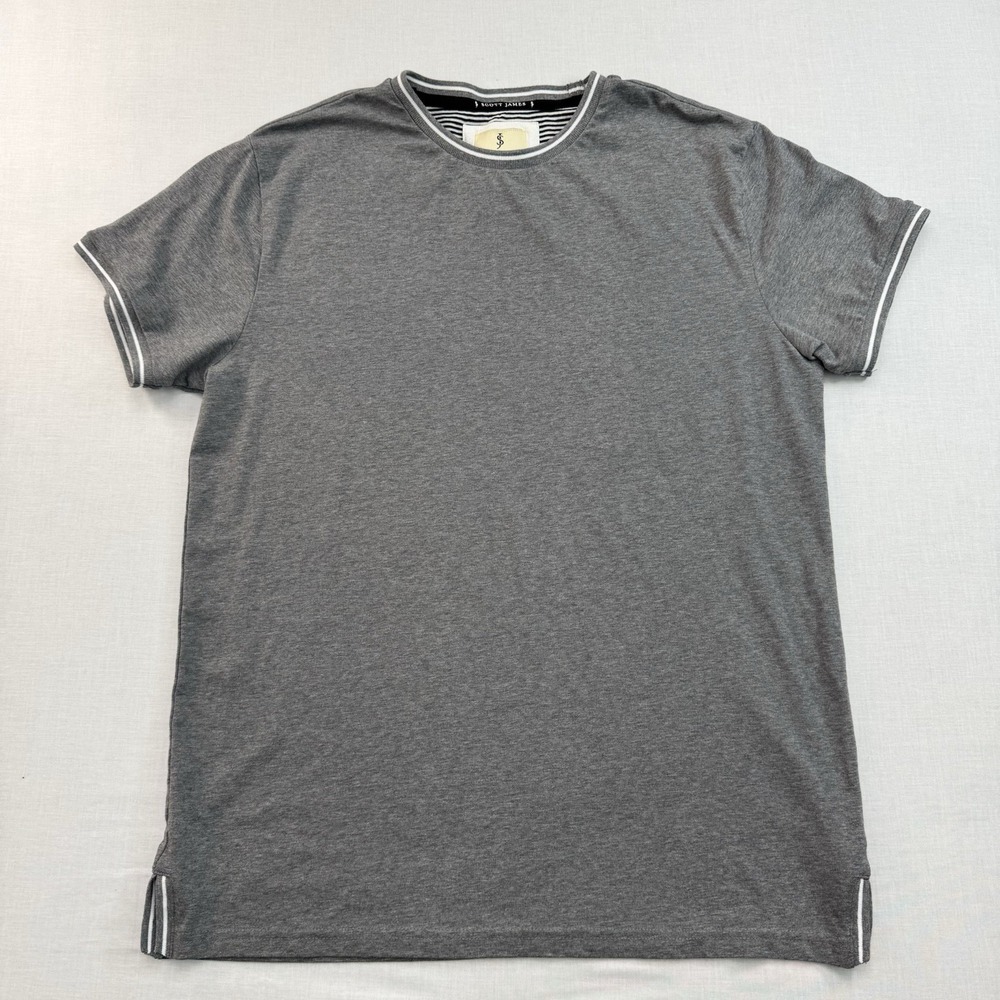 Scott‎ James Crewneck Tee Contrast Trim Gray Stretch Men L Casual Preppy Staple
